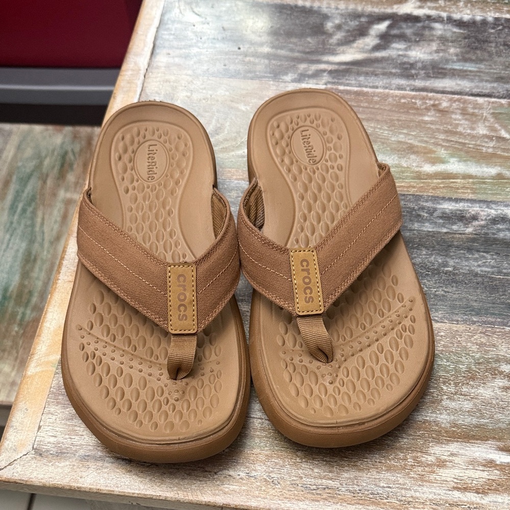 CROCS Tan Flip Flops